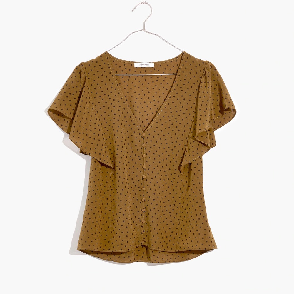 Madewell Silk Carmelina Flutter-Sleeve Top in Polka Dot Size 0